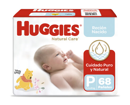 Pañales Huggies Natural Care Unisex Pack (2 Paq. x 34 un) Talla P