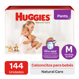 Pants Huggies Natural Care XtraCare   Pack 144 un (2 paq. x 72 un). Talla M