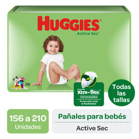 Pañales Huggies Active Sec Pack 204 un (3 paq. x 68 un). Talla G