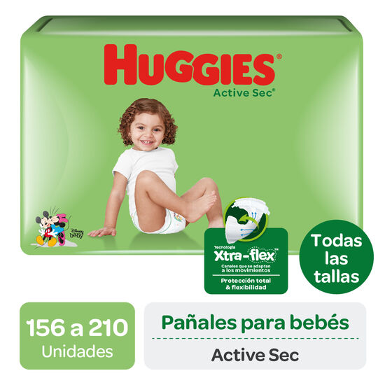Pañales Huggies Active Sec Pack 156 un (3 paq. x 52 un). Talla XG