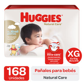 Pañales Huggies Natural Care Unisex Pack 168 Un (3 paq. x 56 un). Talla XG