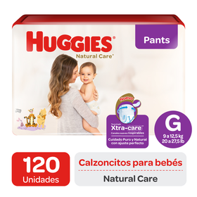 Pants Huggies Natural Care XtraCare   Pack 120 un (2 paq. x 60 un). Talla G