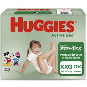 Pañales Huggies Active Sec Xtra Flex Pack 104 Un (2 paq. x 52 un). Talla XXG