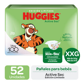 Pañales Huggies Active Sec Xtra Flex Pack (1 paq. x 52 un) Talla XXG