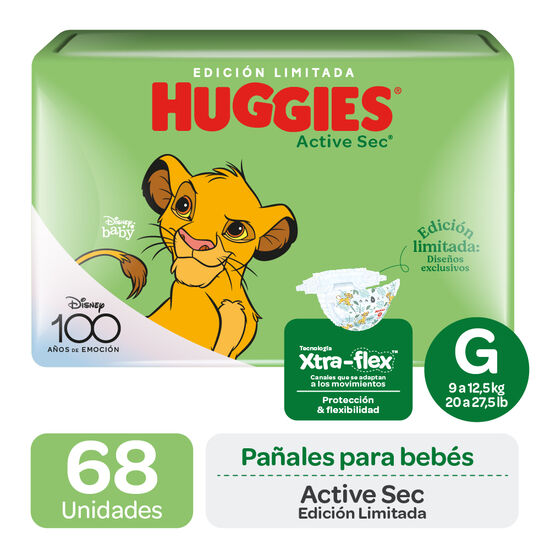 Pañales Huggies Active Sec  Xtra Flex Pack (1 paq x68 un) Talla G